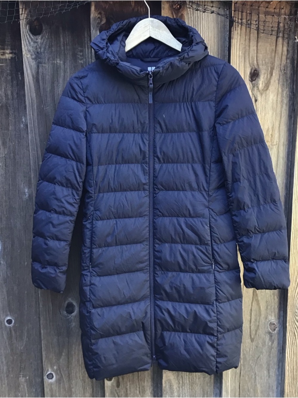Uniqlo Ultra Light Down Hooded Jacket Navy Long Puffer Womens XXS Coat